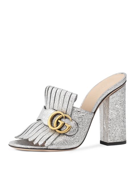 gucci silver metallic mules|Gucci velvet mules with fur.